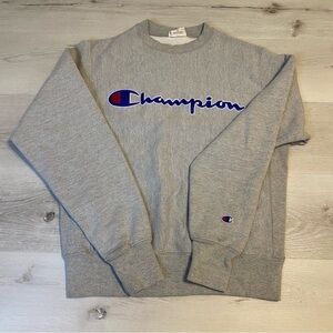 Champion Reverse Weave Crewneck Sweatshirt , Gray, Size Small